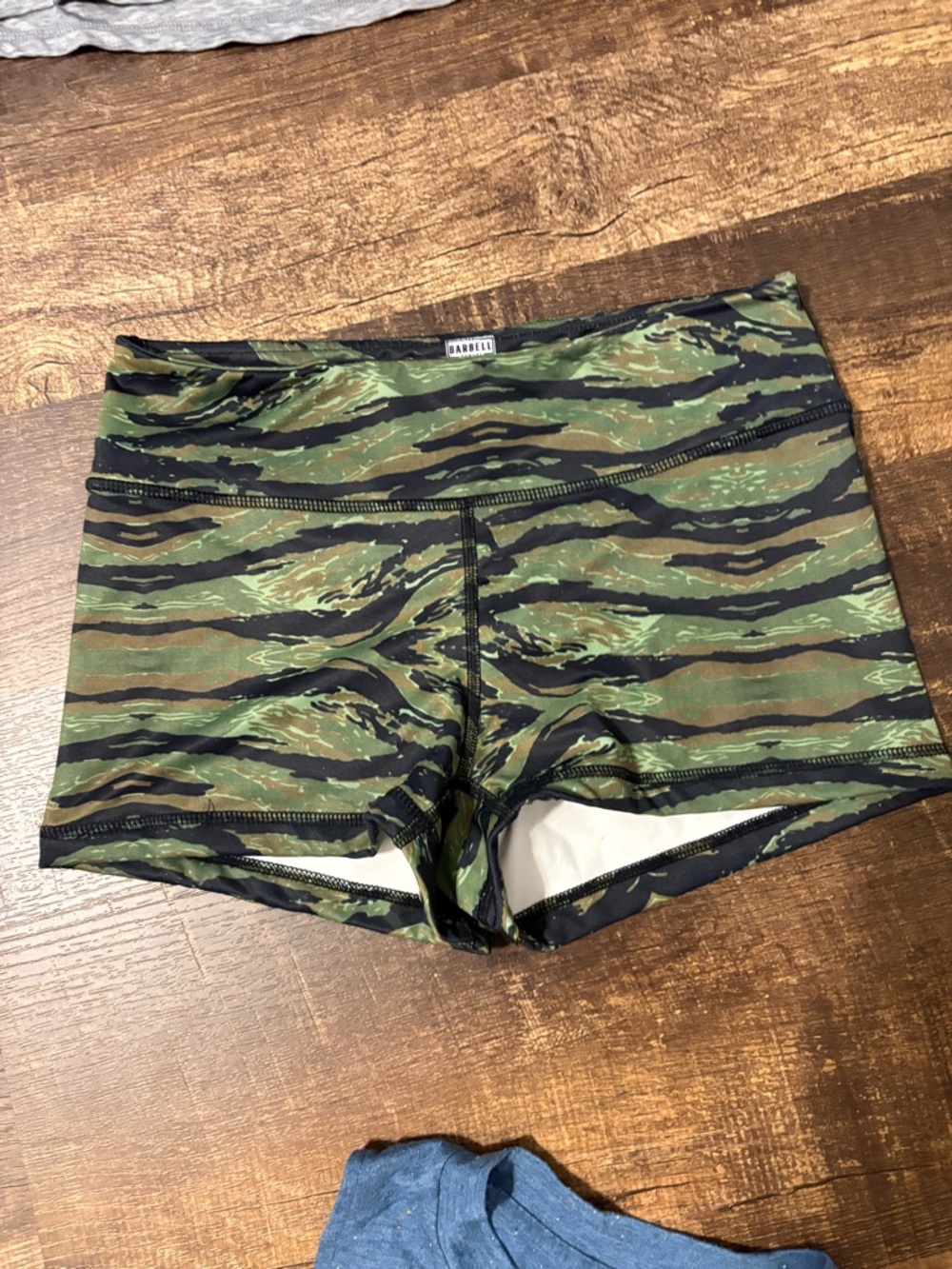 Barbell Green Tiger-Stripe Athletic Shorts for Women